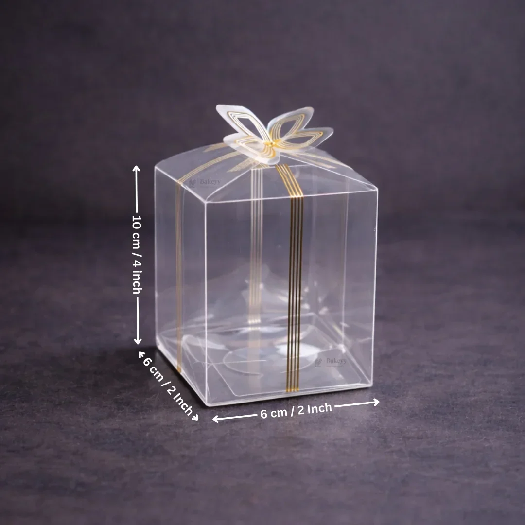 Transparent PVC Gift Box with Gold & Silver Bow Top | Premium Clear Goodie Box | 3 Sizes Available | Pack of 10 - Image 5