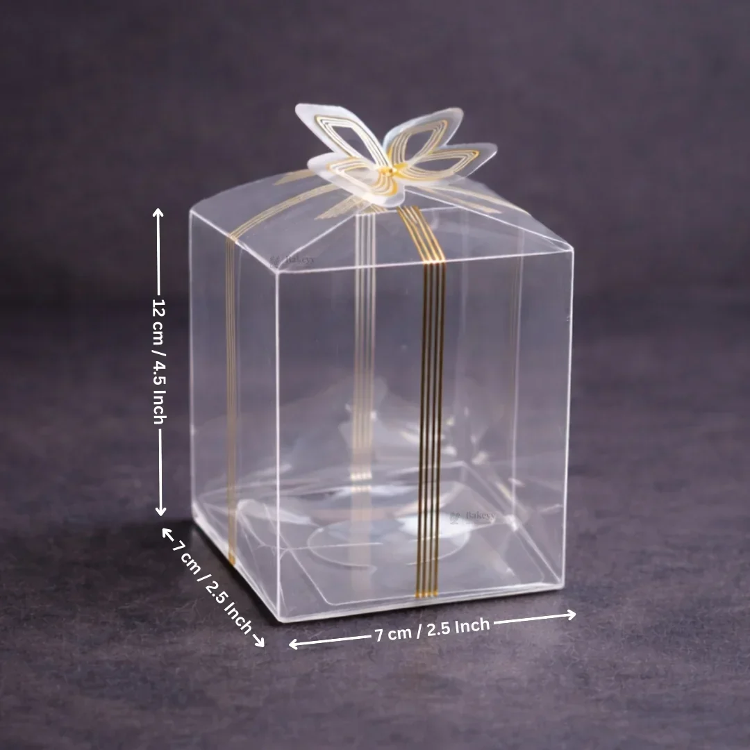 Transparent PVC Gift Box with Gold & Silver Bow Top | Premium Clear Goodie Box | 3 Sizes Available | Pack of 10 - Image 6