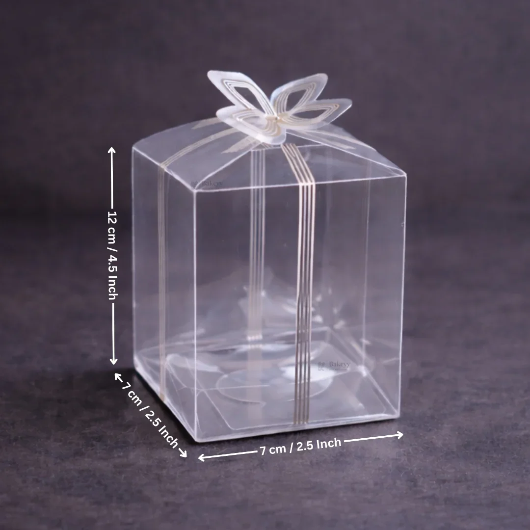 Transparent PVC Gift Box with Gold & Silver Bow Top | Premium Clear Goodie Box | 3 Sizes Available | Pack of 10 - Image 7