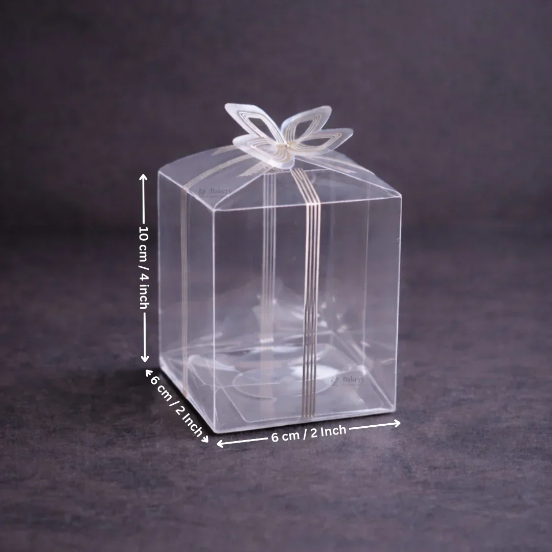 Transparent PVC Gift Box with Gold & Silver Bow Top | Premium Clear Goodie Box | 3 Sizes Available | Pack of 10 - Image 8