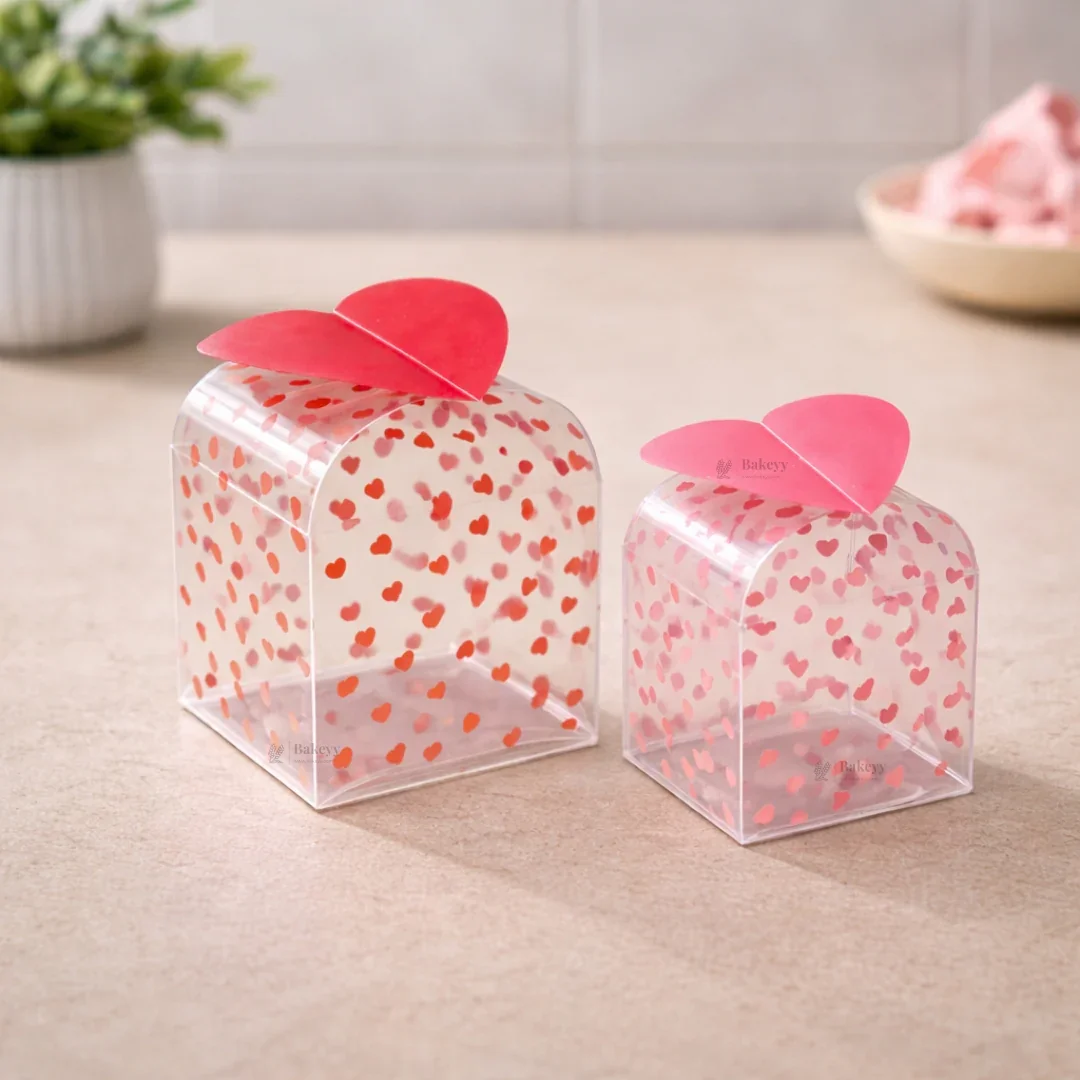 Transparent PVC Heart Print Goodie Box with Heart Top | 2 Sizes Available | Decorative Gift & Favor Packaging | Pack of 10 - Image 3