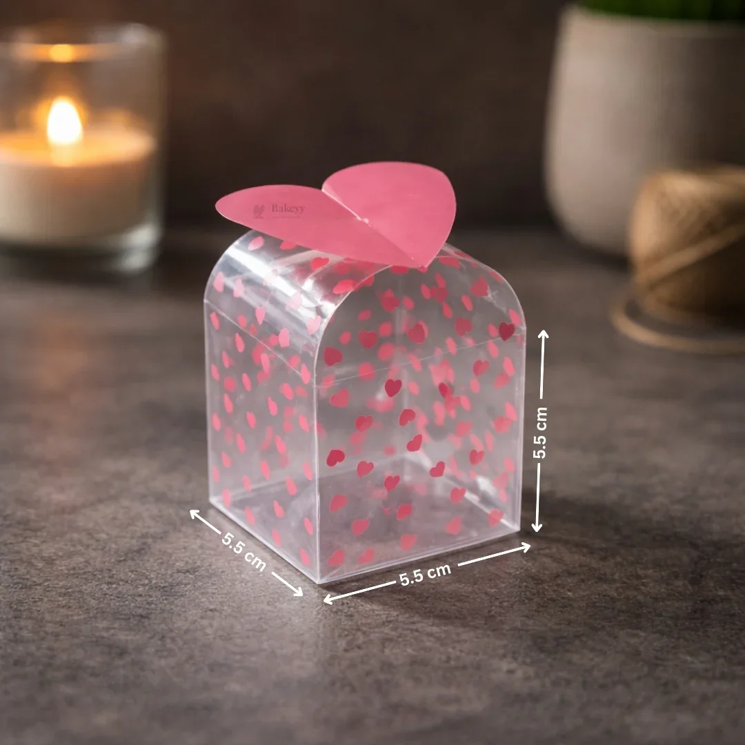 Transparent PVC Heart Print Goodie Box with Heart Top | 2 Sizes Available | Decorative Gift & Favor Packaging | Pack of 10 - Image 4