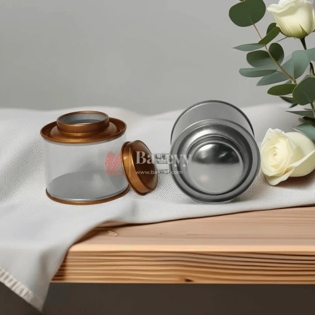 Transparent Round Tin Boxes with Metal Lids | Mixed Colour | Decorative Tin| Acrylic Box | Storage Tin | | Pack of 12 - Image 4