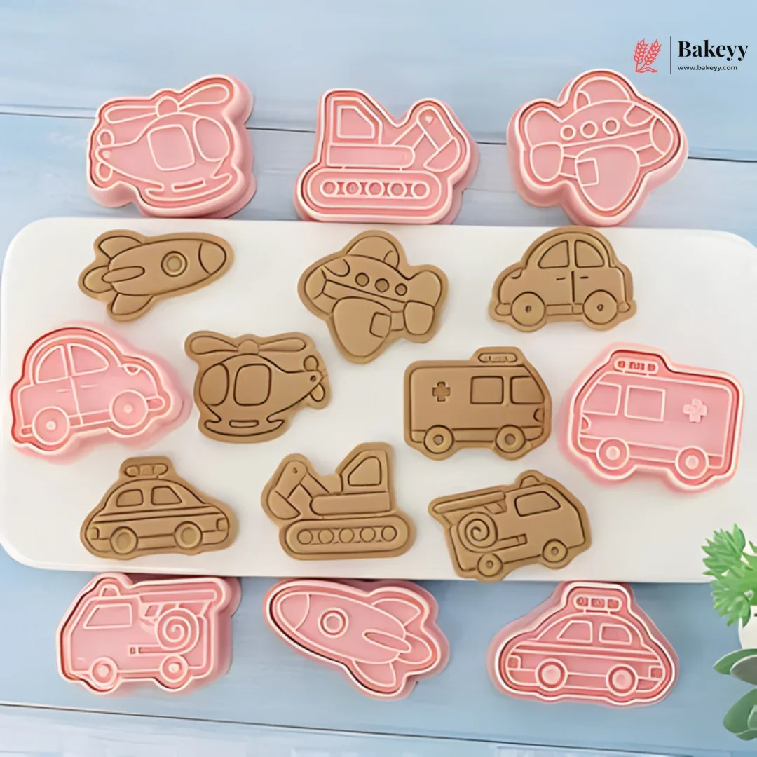 Transport Vehicles Theme Cookie Cutter & Embosser Set | 8 Piece | Pack of 1 - Image 3
