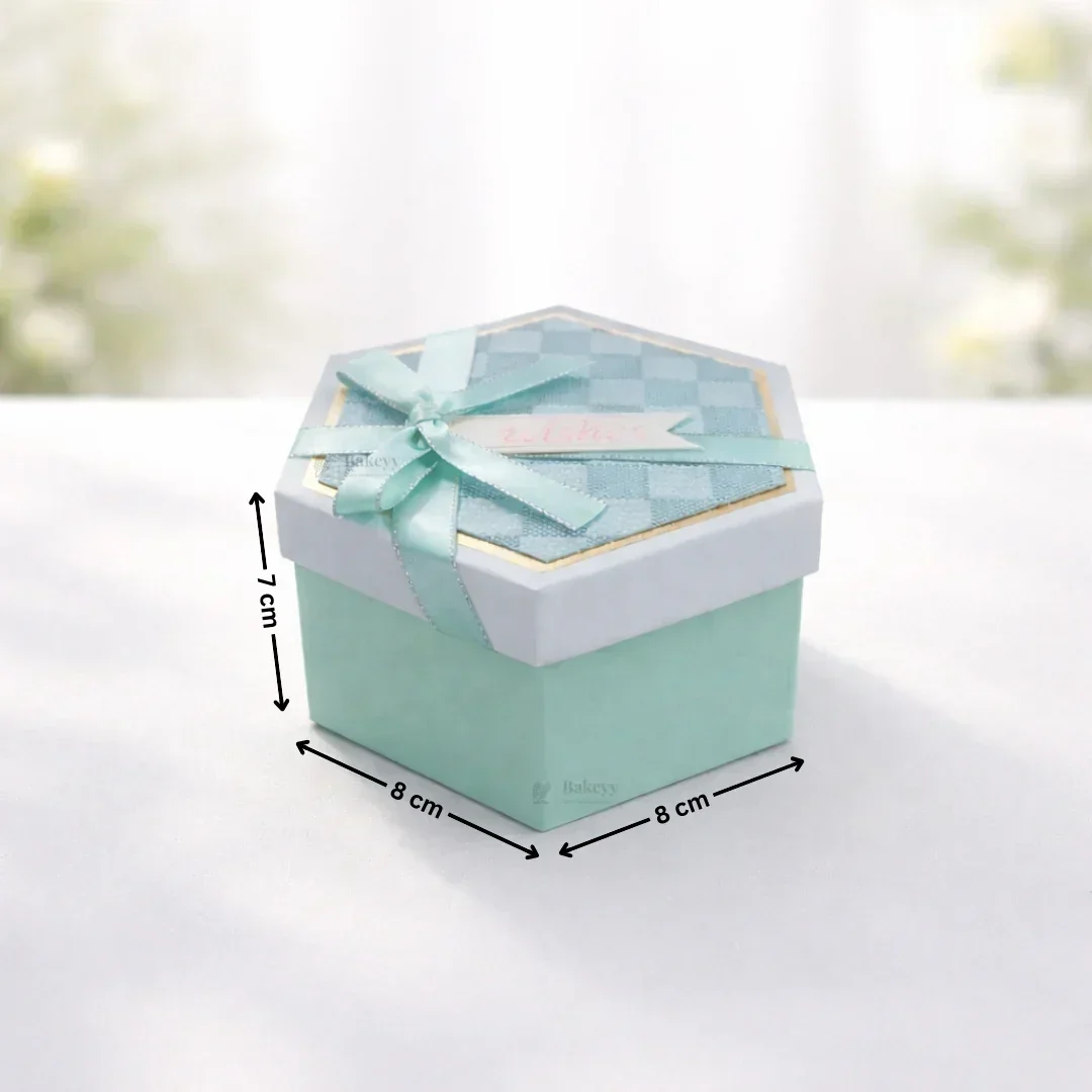 Turquoise Hexagon Gift Box with Ribbon | Luxury Rigid Hamper & Chocolate Packaging Box | Available in 3 Sizes | Pack of 1 - Image 5