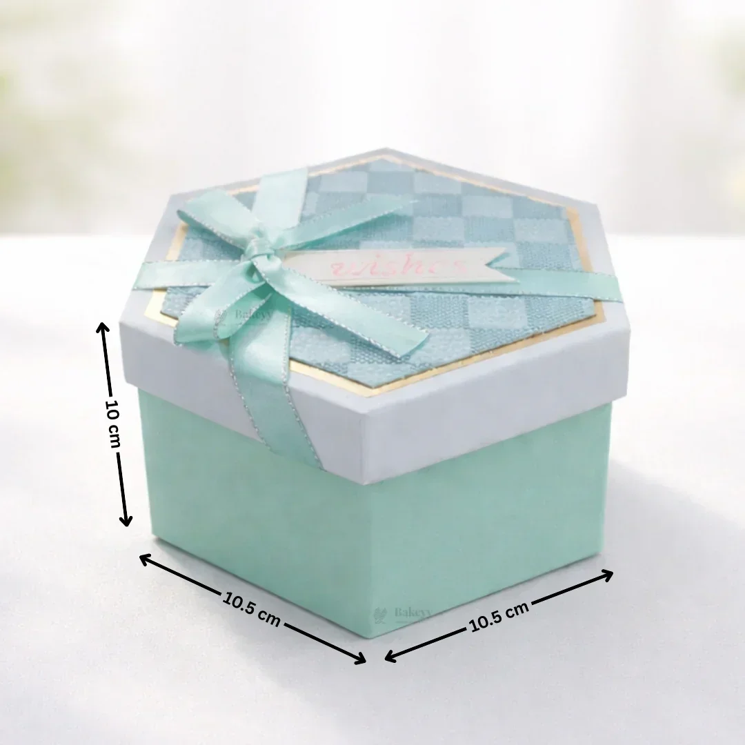 Turquoise Hexagon Gift Box with Ribbon | Luxury Rigid Hamper & Chocolate Packaging Box | Available in 3 Sizes | Pack of 1 - Image 7