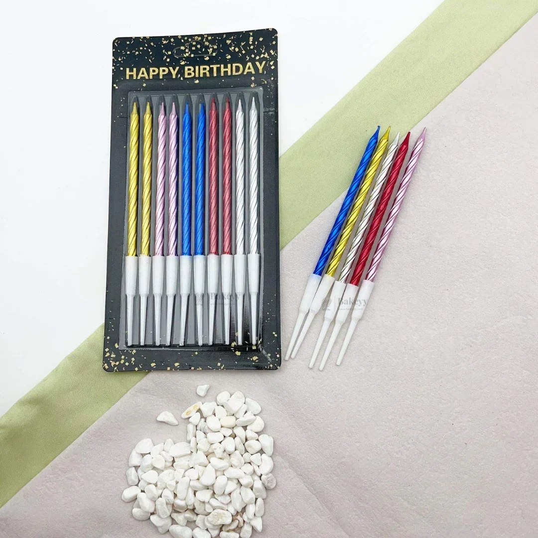 Twisted Metallic Birthday Cake Candles | Multiple Colors Available | Cake Candles with Holders | 10 Candles per Pack | Pack of 1 - Image 10