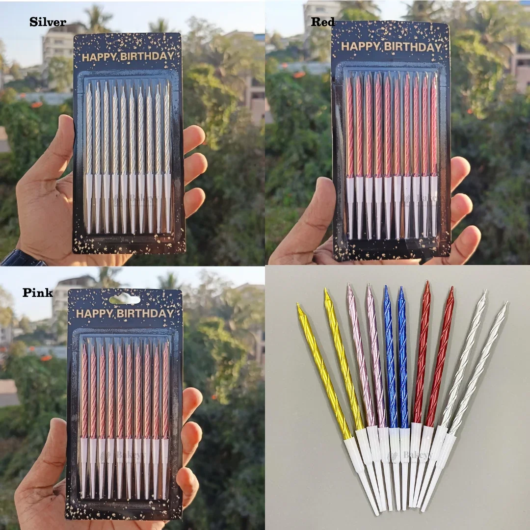 Twisted Metallic Birthday Cake Candles | Multiple Colors Available | Cake Candles with Holders | 10 Candles per Pack | Pack of 1 - Image 3