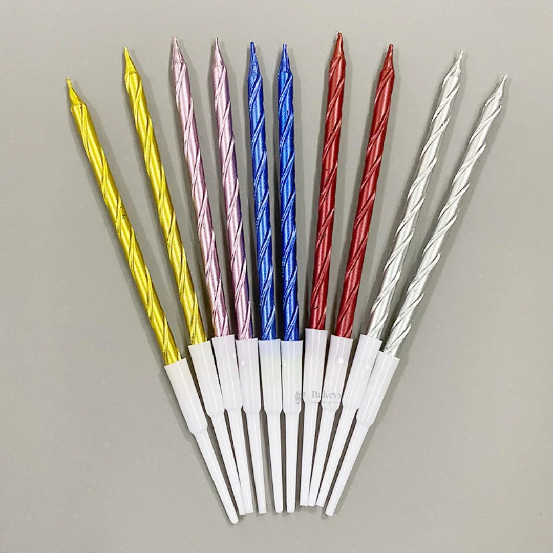 Twisted Metallic Birthday Cake Candles | Multiple Colors Available | Cake Candles with Holders | 10 Candles per Pack | Pack of 1 - Image 5