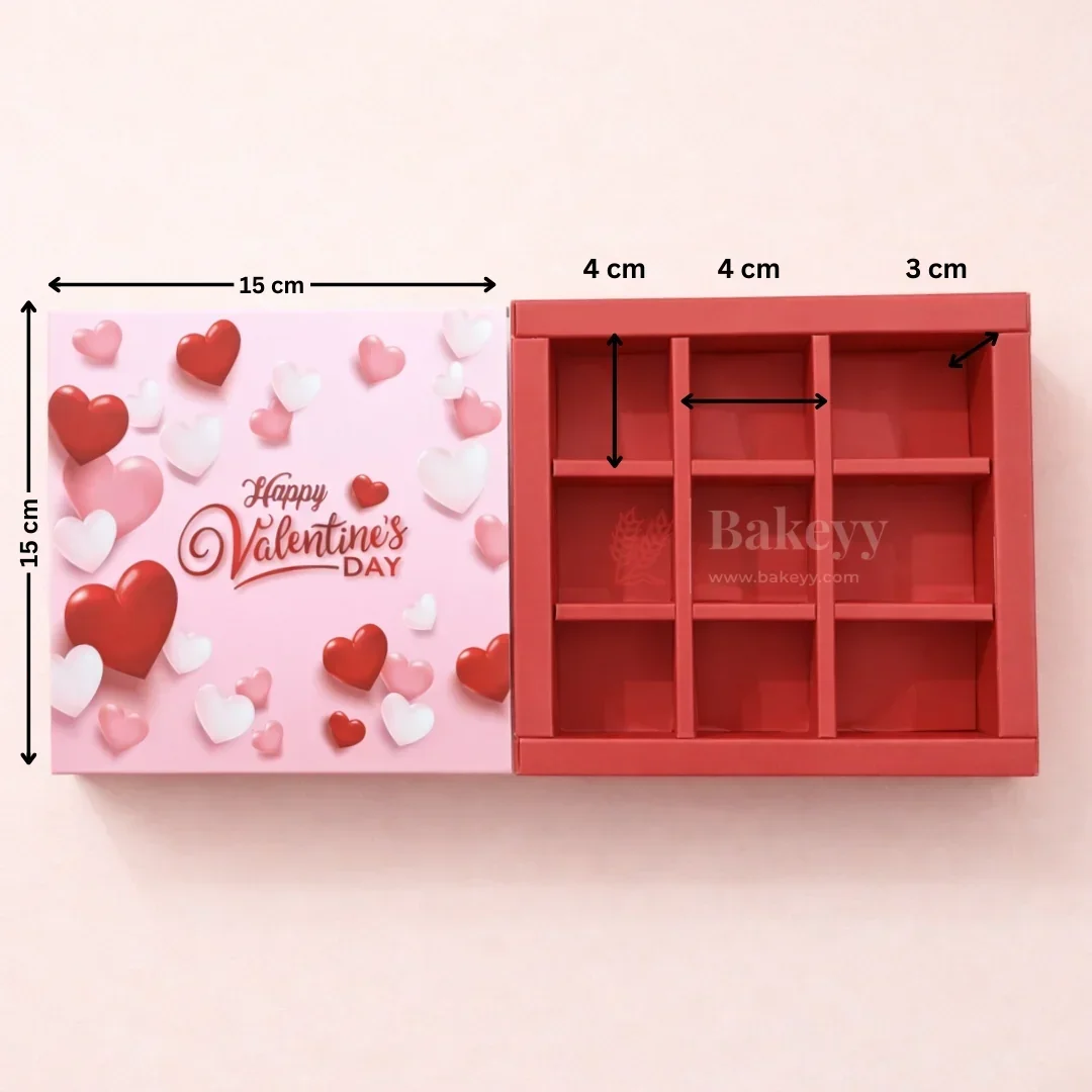 Valentine’s 9 Cavity Chocolate Gift Box with Sliding Lid | Flexible Box with Partitions | Pack of 10 - Image 3
