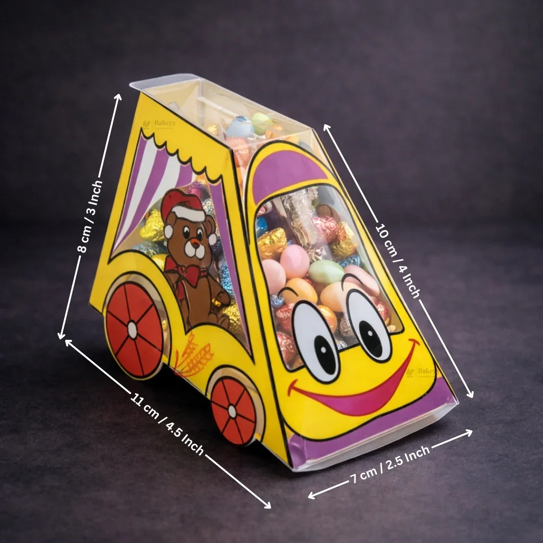 Vehicle Theme PVC Goodie Box | Cartoon Bus & Car Design Gift and Return Favor Box | 3 Designs Available | Pack of 10 - Image 3