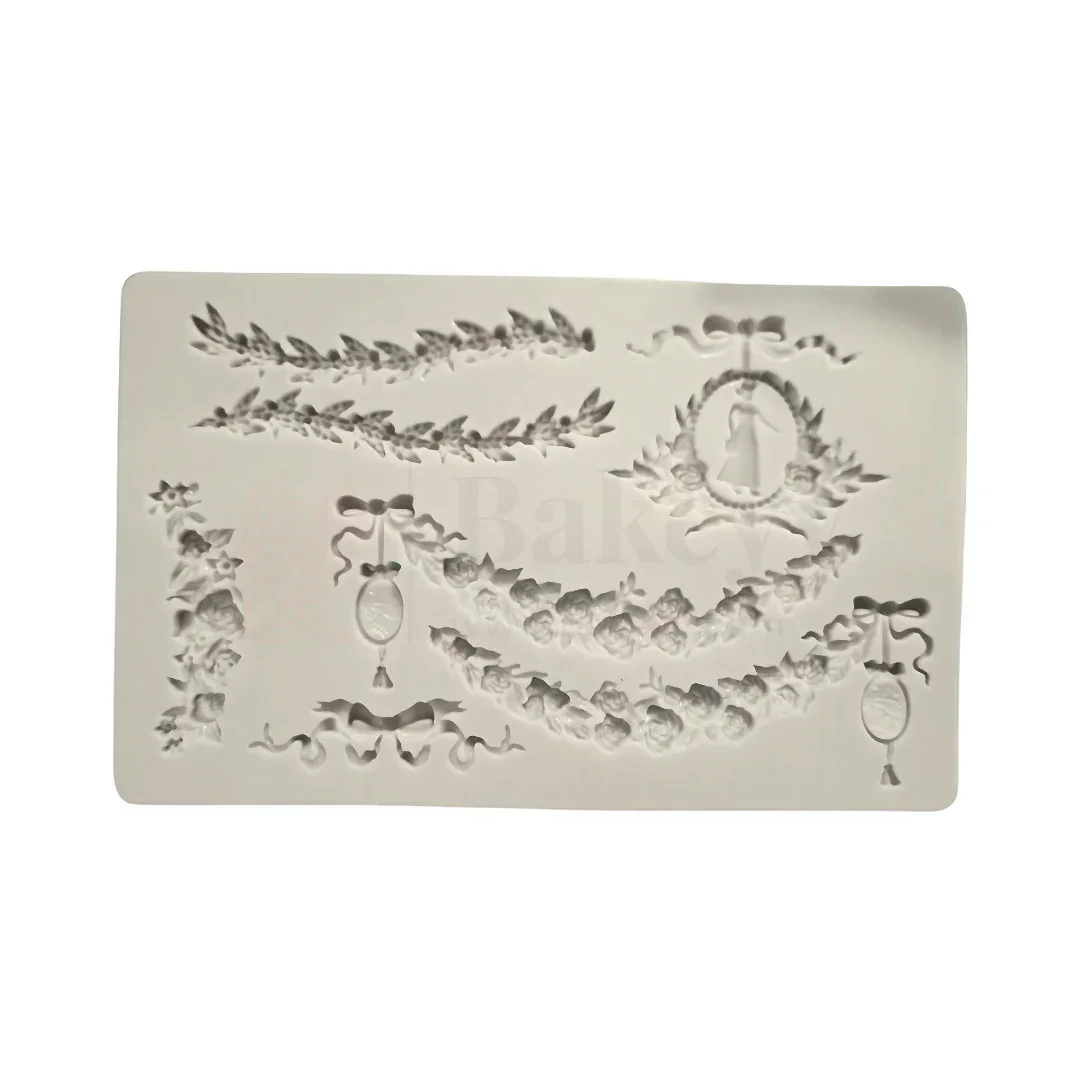 119 | Victorian Floral & Garland Silicone Mould |  Multi-Pattern Vintage Lace Design - 1 Piece