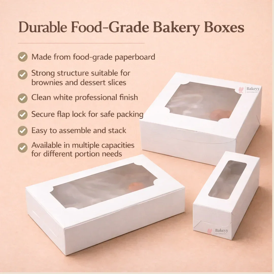 White Brownie Boxes | L Shape and Top Window | Food-Grade Paperboard | Multiple Capacities Available | Pack of 25 - Image 3