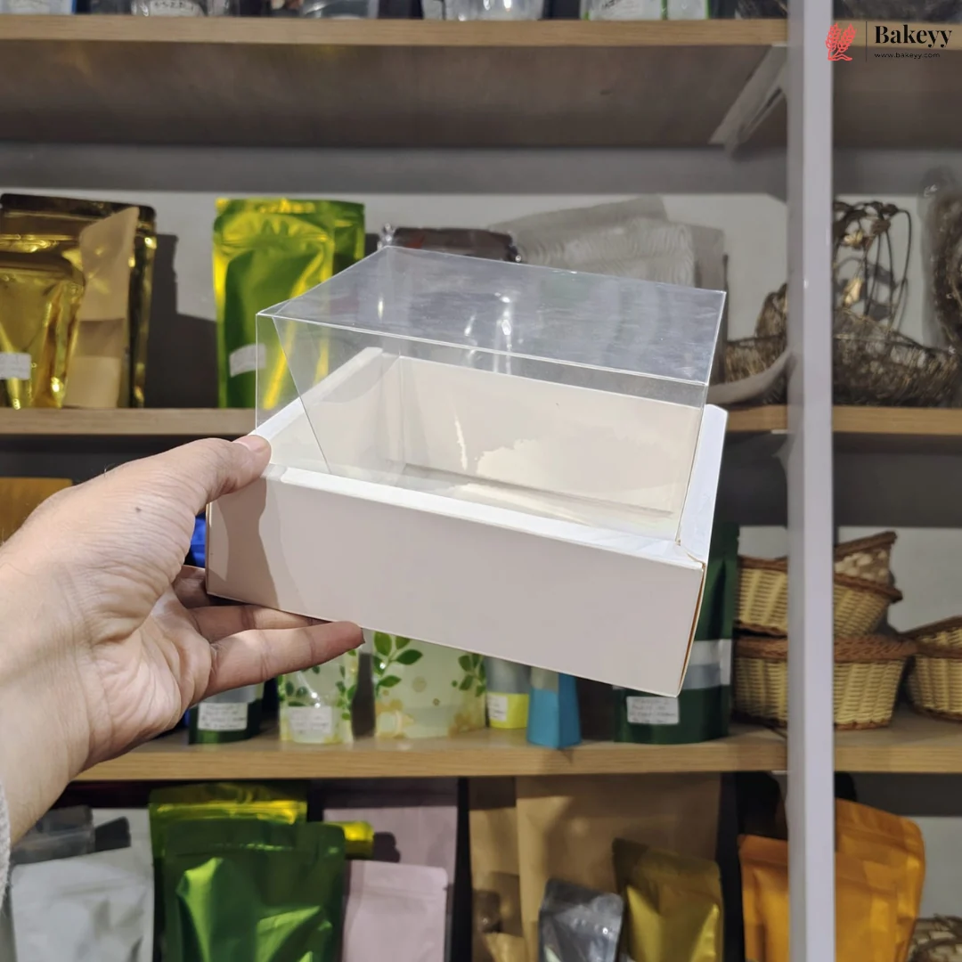 White Cake and Hamper Box with Clear Transparent Lid for Cakes & Decoration | Pack of 10 - Image 3