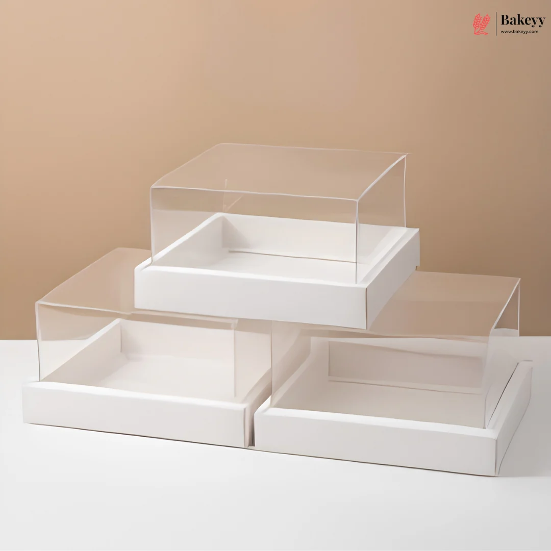 White Cake and Hamper Box with Clear Transparent Lid for Cakes & Decoration | Pack of 10 - Image 4