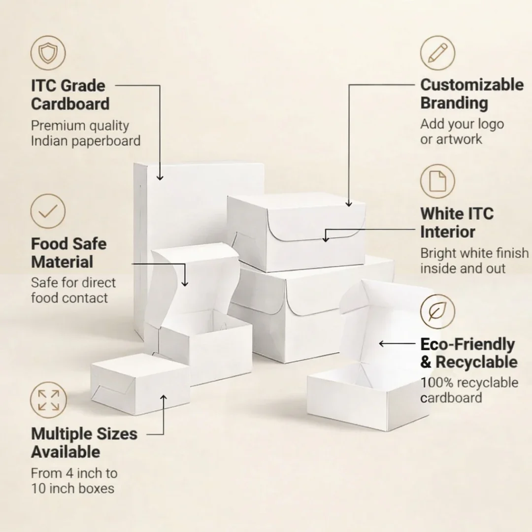 White Cake Box with ITC Back | Sturdy Cake Packaging Box | Multiple Sizes Available | Pack of 25 - Image 5
