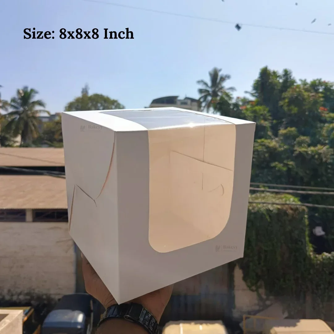 White Cake Box with L-Shape Window | Tall Cake & Dessert Packaging | Pack of 25 - Image 2