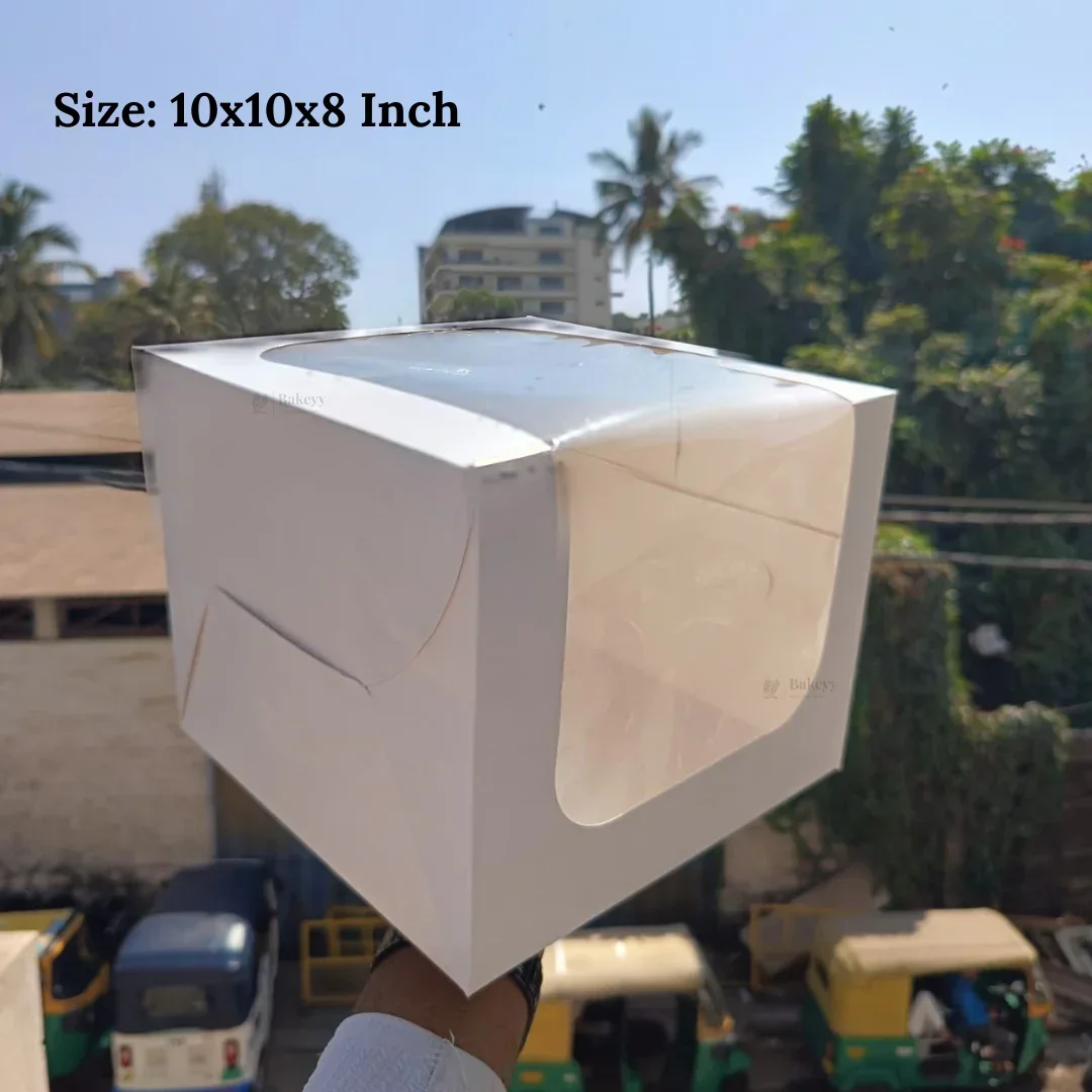 White Cake Box with L-Shape Window | Tall Cake & Dessert Packaging | Pack of 25 - Image 3