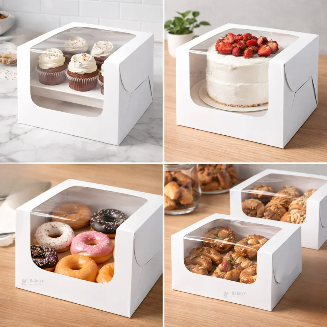 White Cake Box with L-Shape Window | Tall Cake & Dessert Packaging | Pack of 25 - Image 4