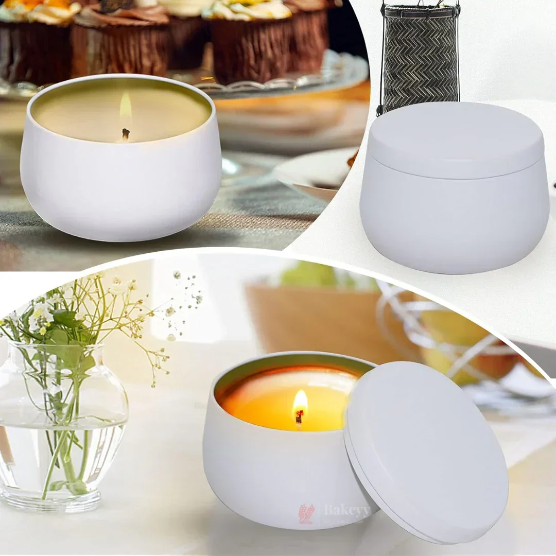 White Metal Candle Tin Box With Lid | Empty Decorative Tin Box | Candle Tin Box | Pack of 8 - Image 4