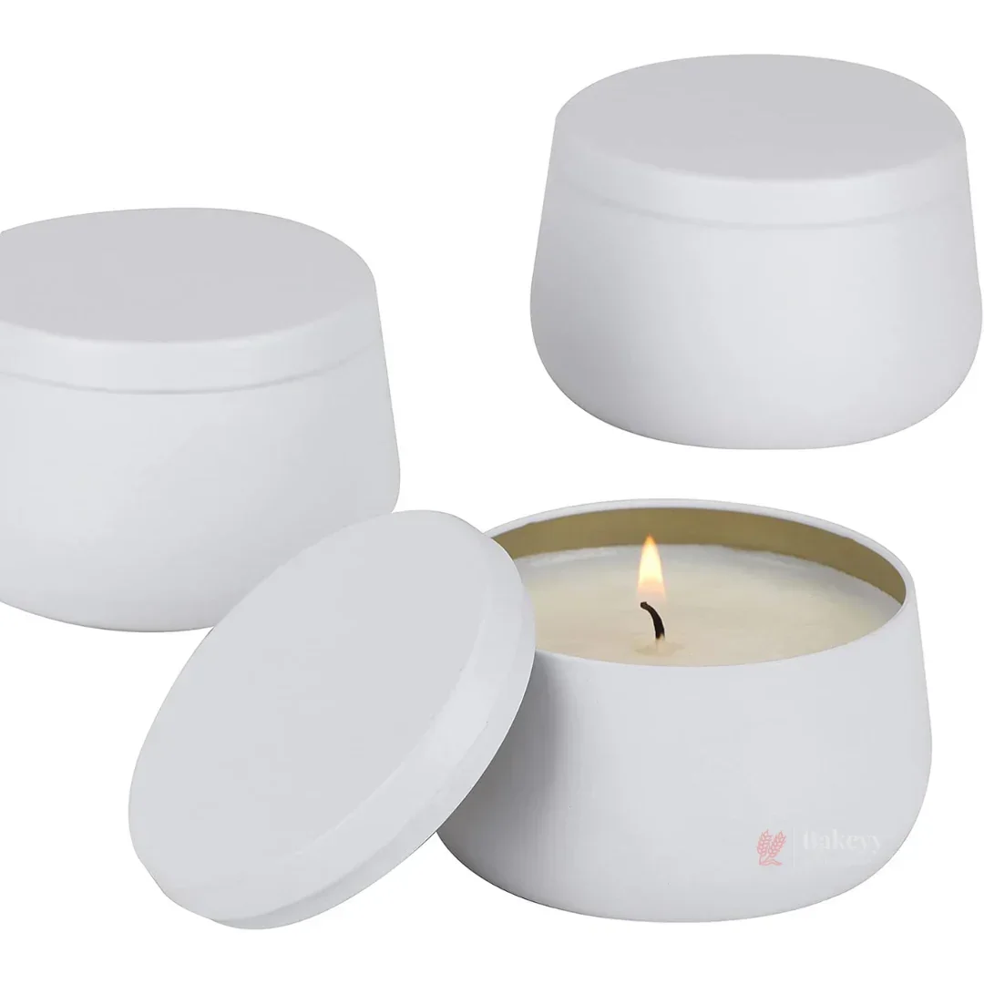 White Metal Candle Tin Box With Lid | Empty Decorative Tin Box | Candle Tin Box | Pack of 8 - Image 5
