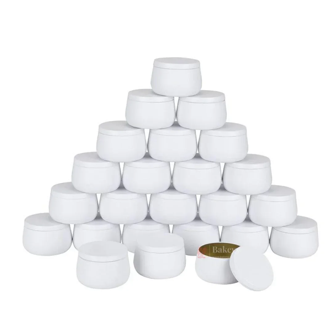 White Metal Candle Tin Box With Lid | Empty Decorative Tin Box | Candle Tin Box | Pack of 8 - Image 6