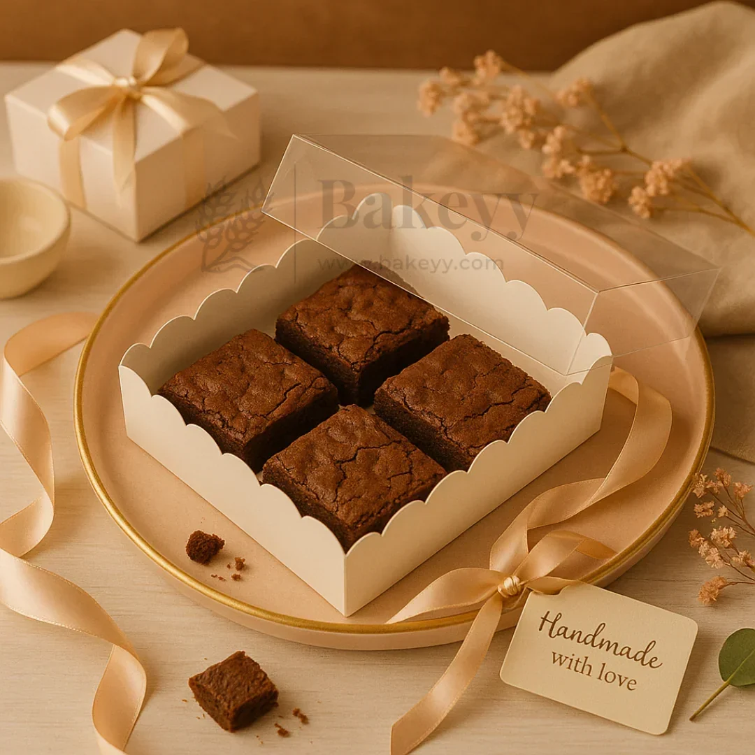 White Colour 4 Brownie Box With Transparent Lid | Pack of 10 - Image 3