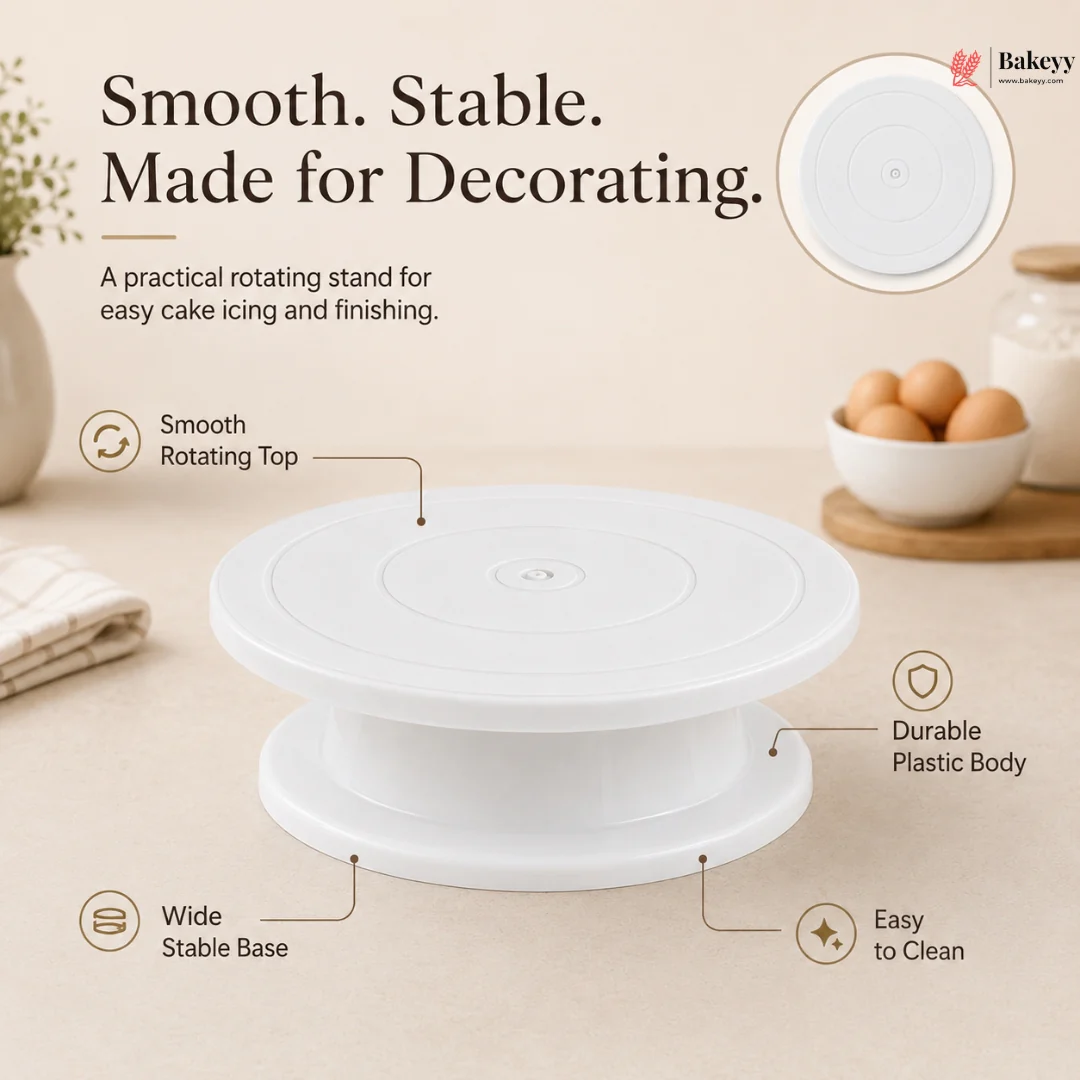White Plastic Cake Turntable | Rotating Cake Decorating Stand | Pack of 1 - Image 5