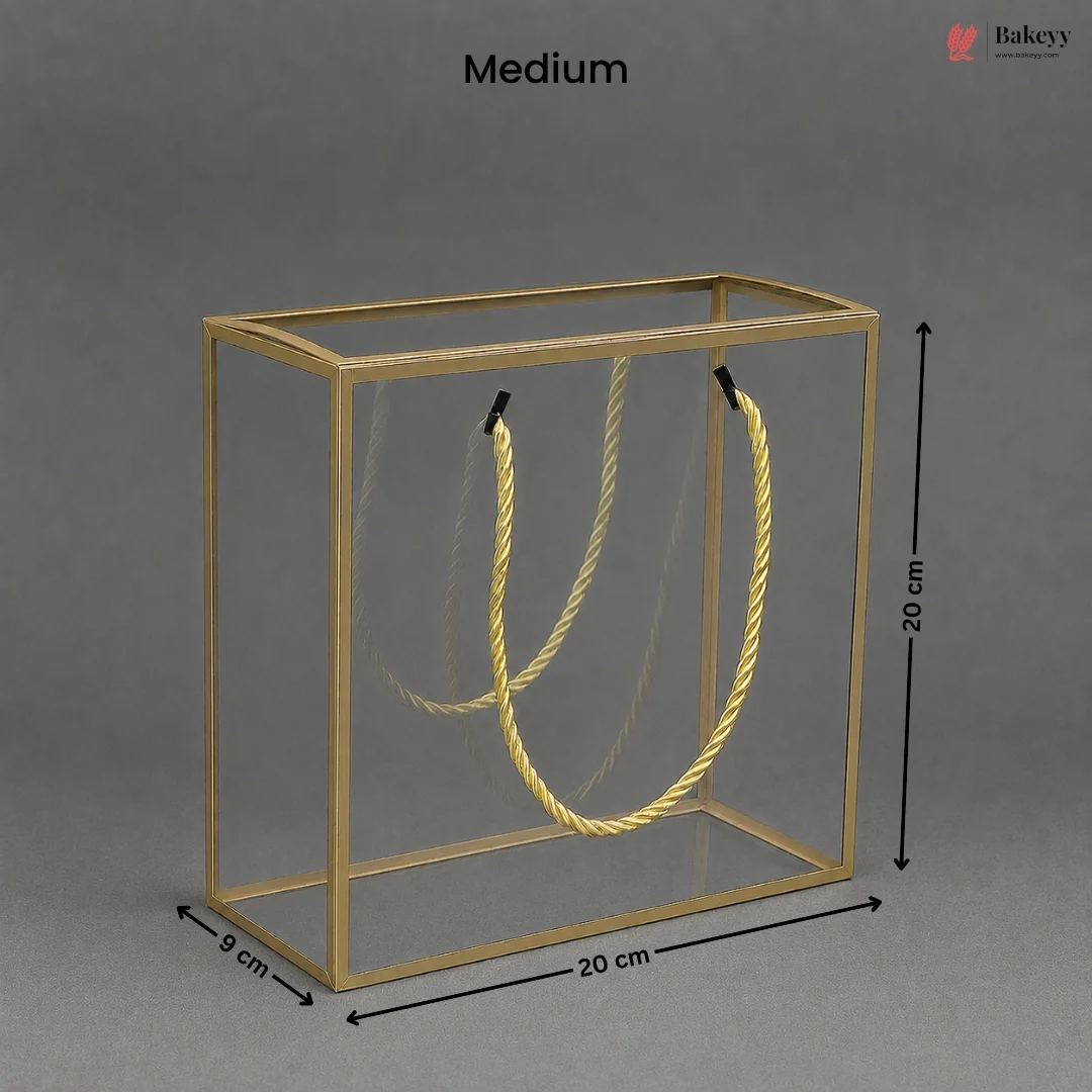 Gold PVC Transparent Gift Bag with Gold Rope Handle | Clear Premium Hamper Packaging Box | Pack of 10 - Image 3