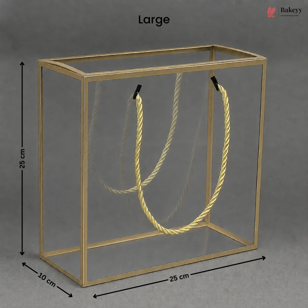 Gold PVC Transparent Gift Bag with Gold Rope Handle | Clear Premium Hamper Packaging Box | Pack of 10 - Image 4