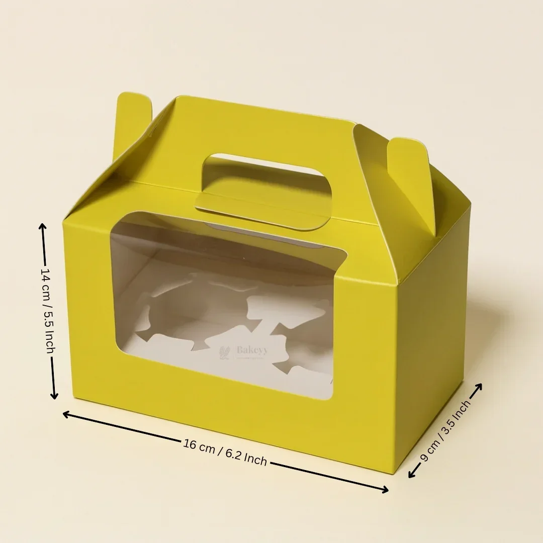 Yellow Color Cupcake Box | With Handle & Without Handle | Multiple Capacities Available | Pack of 10 - Image 4